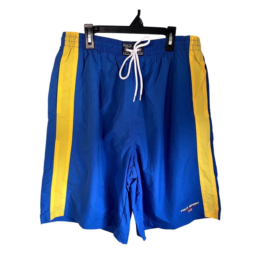 Polo Sport Ralph Lauren Mens Blue Yellow Athletic Swim Shorts Large‎ 90s Vintage